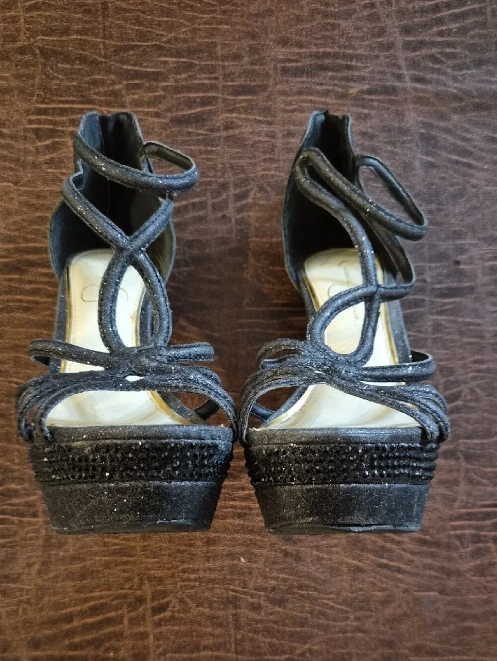 Jessica Simpson Black Strappy Glitter Heels